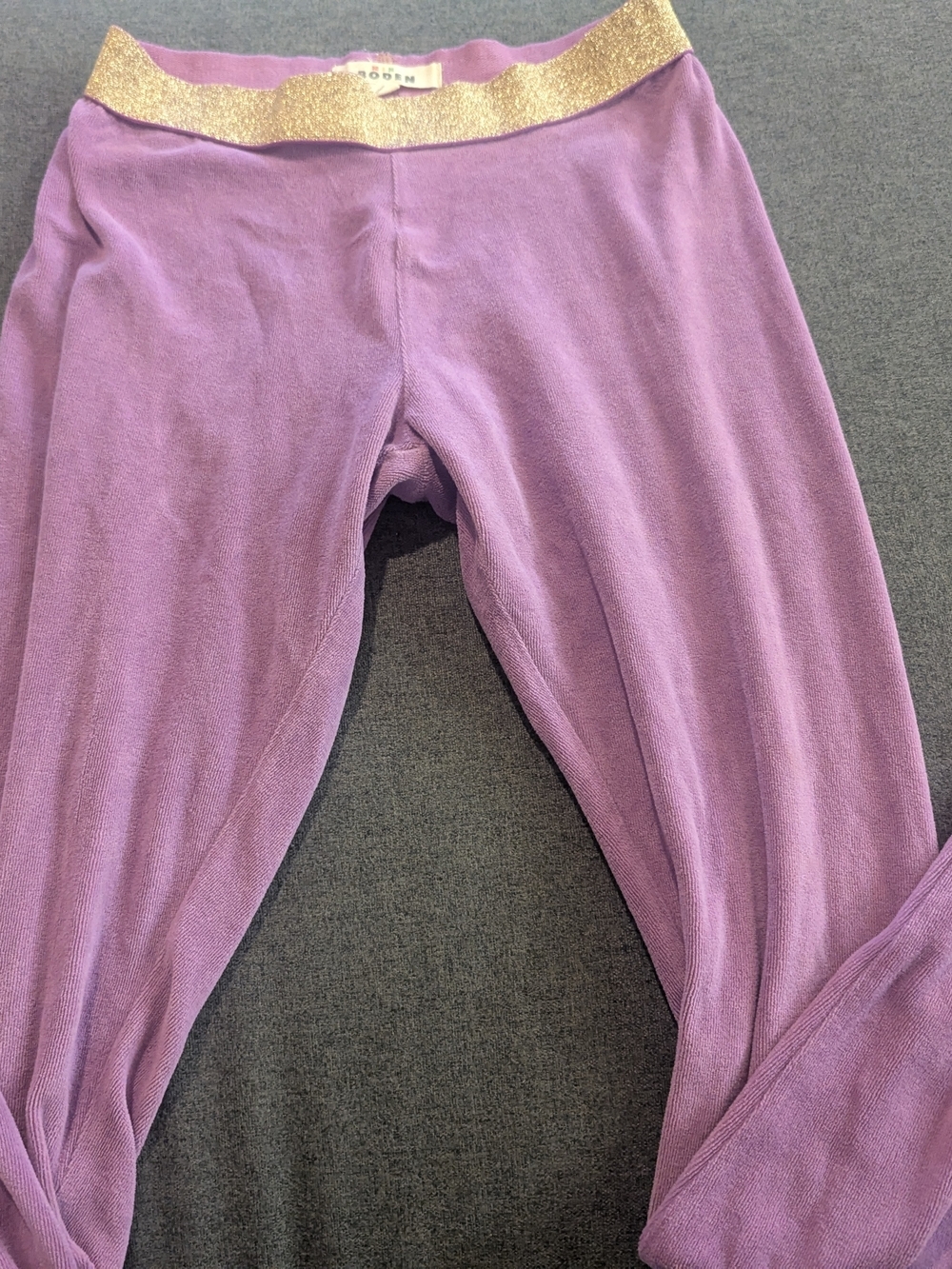Mini Boden Lavender Leggings with Shimmering Gold Waistband